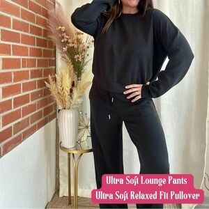 Mittoshop Black Lounge Pants and Pullover Set